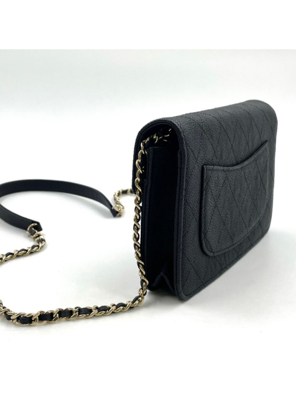 Chanel Half Coco Wallet Caviar Leather Black Chain Shoulder Bag Gold - Picture 2 of 15